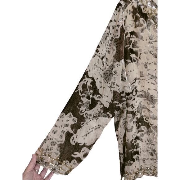 3554)Dream Keeper Collection Beige Velvet Embellished 3/4 Sleeve Blouse Plus 3X - Picture 3 of 10